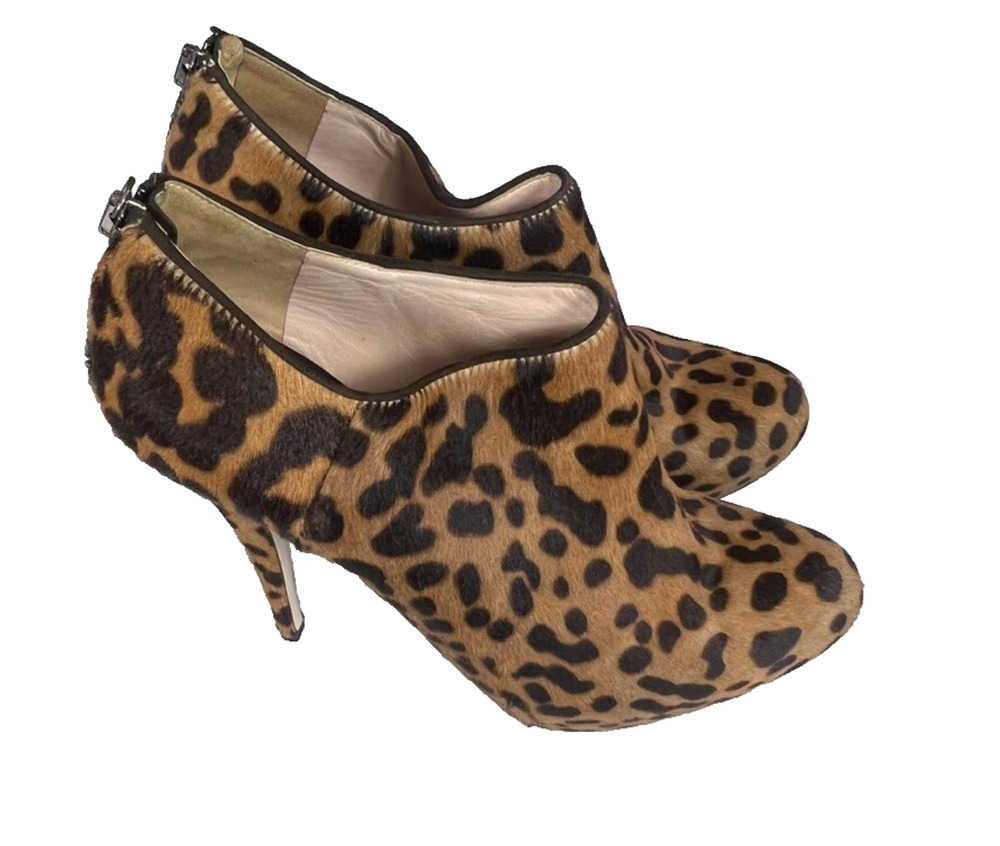 Miu Miu Booties Women's 9 Stiletto Heeled Leopard Pony Hair Leather Lined
